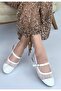 Junay White Leather Mesh Ballerina Shoes