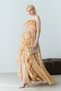 Gold Strapless Flounce Patterned Slit Chiffon Evening Dress - 3