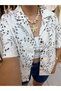 Women's Beige Color Embroidered Linen Short Sleeve Shirt Jacket
