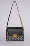 Monogram Printed Cover with Logo and Chain Detail Stylish Women's Shoulder Bag Black