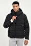 Men's Slim Fit Hooded Black Coat - 2