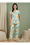Multi Coloured Floral Print Nightwear Shirt With Matching Pants
