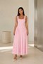 Women's Pink Square Neck Low Waist Gathered Long Dress
