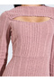 Pink Ribbed Knit Midi Dress with Cutout - 4