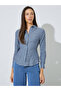 Blue Striped Waist Tie-Up Fitted Shirt - 3