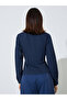 Navy Blue Long Sleeve Drawcord Waist Shirt - 5