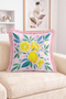 Fringed Throw Pillow Cover with Lemon and Leaf Motifs and Floral Detail - Modern Tassel Pillowcase - 2
