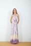 Women Purple Satin Fabric Slit Floral Pattern Tie up Maxi Dress Nbmy4109 - 2