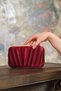 Women's Burgundy Satin Pleated Evening Dress Wedding Bag - 2