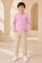 Children's Unisex Pink Long Sleeve Polo Collar T-Shirt 100% Cotton Lakos Fabric - 2