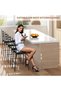 Luxury Islamic-Design Bar Stools Set of 2 – Thick Faux Leather Cushion with Gold Accents & Anti-Slip Base, for Arabic Kitchens & Majlis, Black - 2