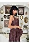 Women's Brown Polka Dot Strappy Square Neck Fitted Waist Midi Dress - 3