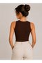 Women's Fitted/Wide Ribbed Halter Neck Ribbed Stretch Knitted Crop Blouse - 2