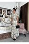 Women's Black Midi Dress Crew Neck Floral Patterned Balloon Sleeves A-Line - 7