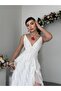Women's White Midi Dress V-Neck Rope Strap Backless Flounce Chiffon - 7
