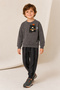 Boy's Teddy Bear Printed Two-Thread Brushed Sweatshirt Jogger Top and Bottom Set - 7