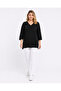 Women's Plus Size Black, Stone Detailed, V-Neck Viscose Blouse 65N39588 - 3