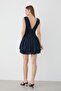Navy Blue V-Neck Stoned Draped Mini Evening Dress - 7