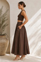 Women's Brown Cotton Poplin Lined Pinterest Maxi Long Skirt with Pockets - 2