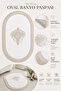 White Embroidered Non-Slip Leather Based Oval Bath Mat with Tassels Washable Bathroom Set Dione - 3