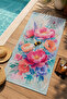 Pastel Watercolor Pink Flower Bouquet Blue Patterned 70X150 Beach Towel - Cotton Bath Towel - 4
