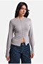 Women's Gray W6-12 Belt Length Stretchy Fabric Buttoned Knitwear Cardigan - 3