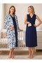 New Season Navy Blue Patterned Buttoned Design Lace Detailed Wide Strap Maternity Nightgown Nightgown Set of 2 - 6