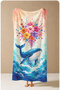 Watercolor Whale and Colorful Flower Bouquet Patterned 70X150 Beach Towel - Digital Printed Bath Towel - 5