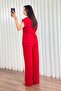 Women's Red Top and Bottom Set Linen Two-Piece Set Single Button V-Neck Lace-Up Wide Leg - 5