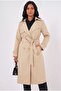 Women's Biscuit Double-Breasted Collar Belted Lined Trench Coat Hzl25W-Bd159181