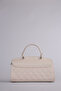 Quilted Embroidered Stone Detailed Women's Stylish Handbag Cream - 2