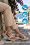 Cream Genuine Leather Elastic Band Thick Soft Comfortable Sole Women's Sandals B121 Z - 2