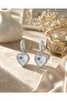 Luxury Vip Silver Color White Heart Flower Figured Dangle Hoop Earrings |   Elegant Special Design - 3