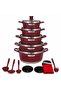 Telford 17 PCS Non-Stick Cookware Set TGC-17M – Eco-Friendly Granite Coated Die-Cast Aluminum Pots & Pans with Lids, Casseroles, Shallow Pot, Frying Pan & Silicone Spatula – Durable, Scratch-Proof, Ea