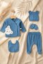 Sage Navy Blue Teddy Bear Embroidered Baby Boy Ribbed Cotton 5-Piece Newborn Hospital Release Set and Baby Jewelry - 3