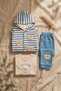 Milo Bear Striped Hooded Cardigan, Teddy Bear Embroidered Pants and Sweatshirt 3-Piece Baby Set - 100% Pa - 4