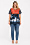 Women's Plus Size, Navy Blue, Lace Detailed Sleeves, Palm Patterned Blouse 65N39608 - 6
