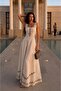 Women's Etamin Embroidered Linen Square Neck Belted Bohemian Dress - 2