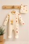 Newborn Baby Romper Set 100% Cotton Girl Boy Baby Long Sleeve Romper with Booties and Beanie Set