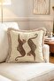 Double Leopard Patterned Cream Cushion Cover - Cream Fringed Pillowcase - 2