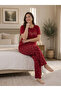 Women's Plus Size Milan Fabric Crew Neck Short Sleeve Pajama Set Gift, Dowry Pajama Set - 4