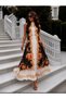 Women's Patterned Pleated Long Dress – Stylish Halter Neck Maxi Dress - 3