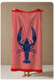 Red Striped Navy Blue Lobster Patterned 70X150 Beach Towel - Digital Printed Fade-Resistant Bath Towel - 4