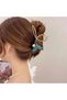 Women's Gold Metal Fish Tail Model Pearl Detailed Hair Clip with Latch Blue - 5