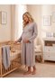 New Season Women's Beige Long Sleeve Double Breasted Collar Special Design Maternity Nightgown with Breastfeeding Feature - 2