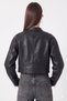 Women's Biker Crop High Collar Zippered Black Leather Jacket - 5