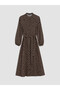 Brown High-Neck Polka Dot Modal Blend Dress