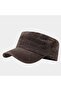 Military cadet cap brown vintage washed cotton flat top.