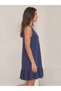 Women's Navy Blue V-Neck Sleeveless Skirt with Ruffles Comfortable Fit Viscose Elastane Fabric Dress - 6