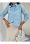 Lace Guipure Floral Embroidered Buttoned Long Sleeve Shirt 030 - Blue - 4
